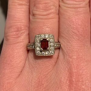 14k White gold diamond and garnet ring